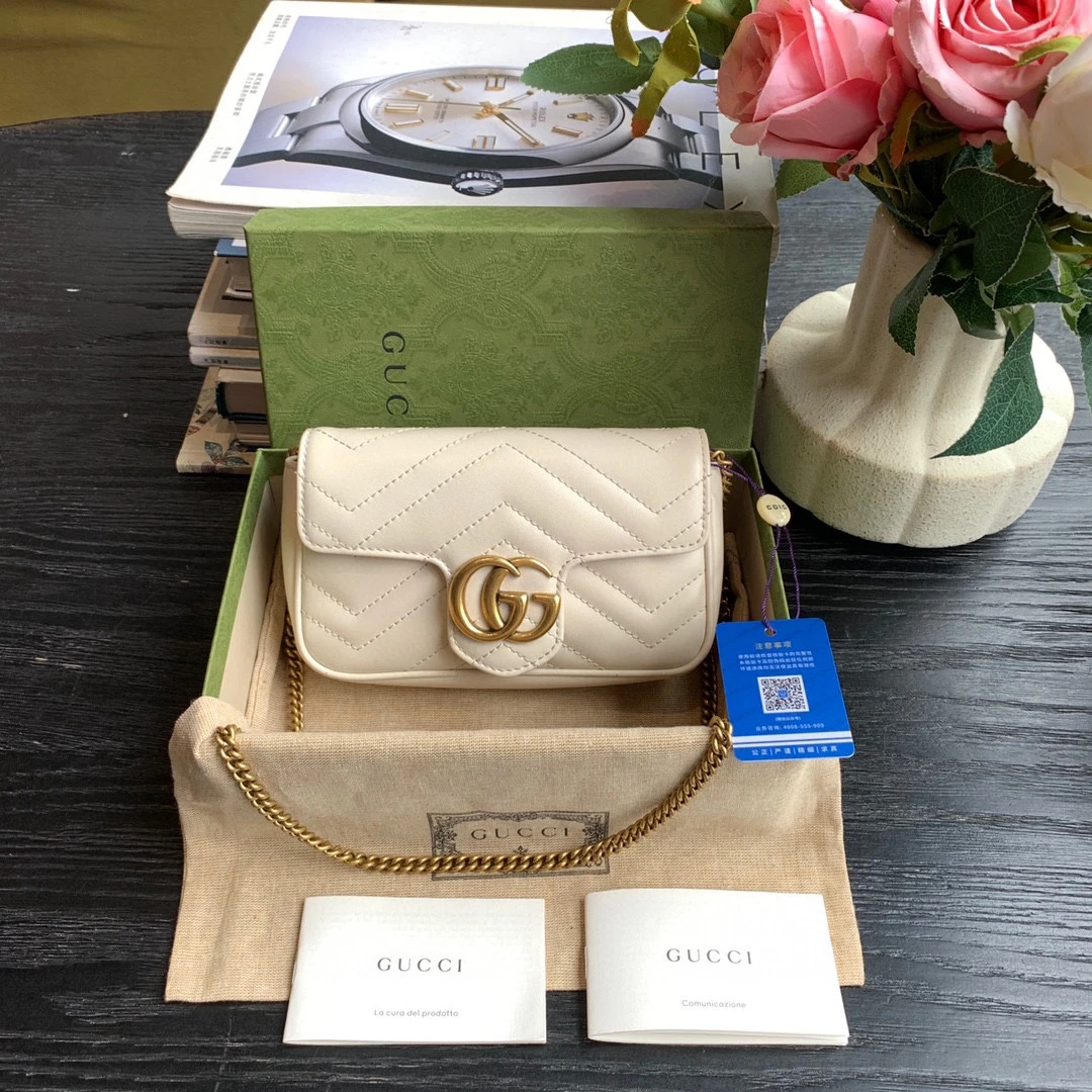 95新 GUCCI/古驰 GUCCI mini马蒙 奶昔白/sp20507
