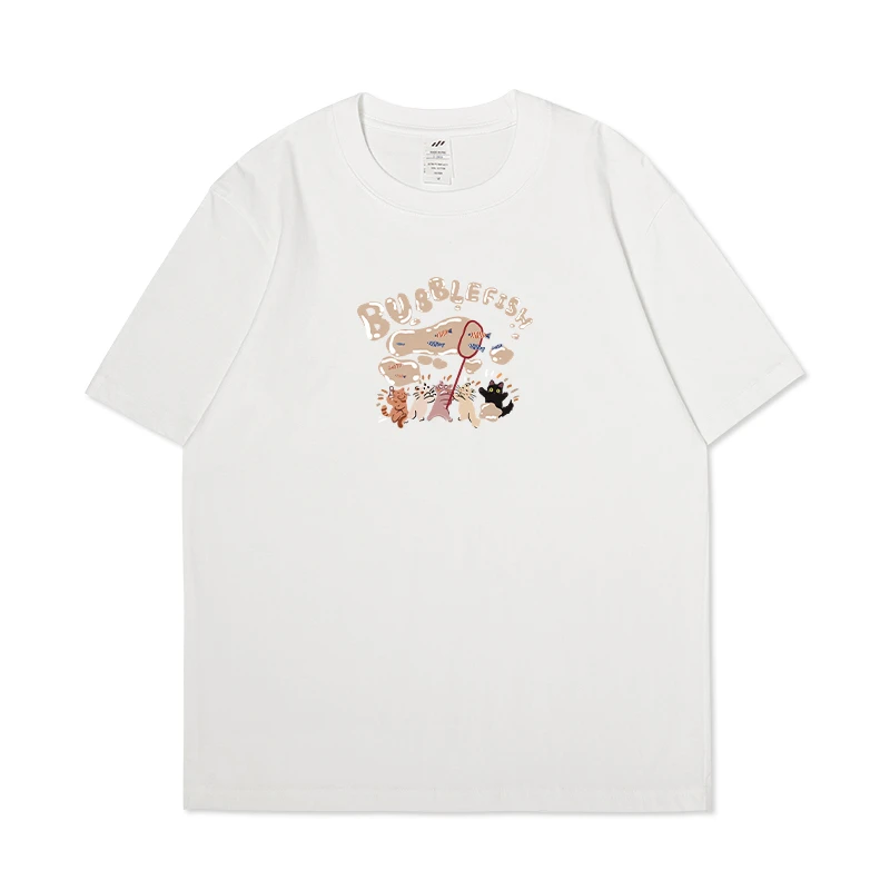 【捕捉泡泡】230G印花短袖夏季简约纯棉T恤纯色圆领男女情侣款多色