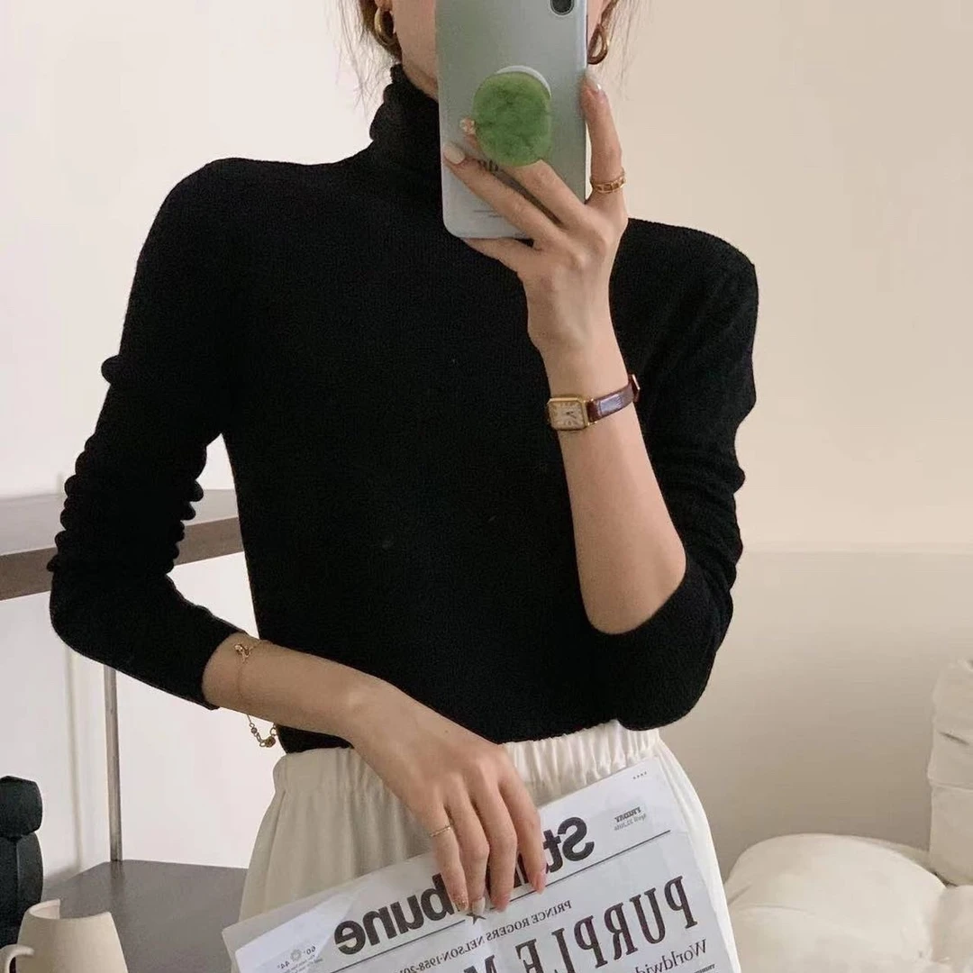 Ronllona/朗伊欧娜毛衣打底衫针织衫上衣半高领毛衫修身百搭长袖