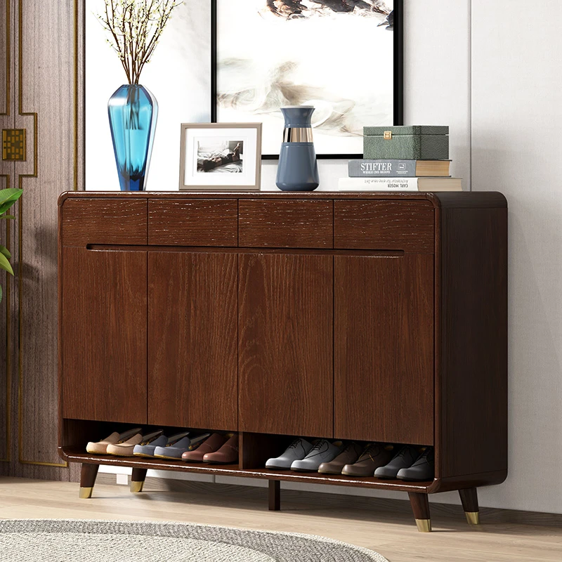 实木鞋柜实木家用门口新中式玄关柜客厅靠墙大容量收纳柜复古风
