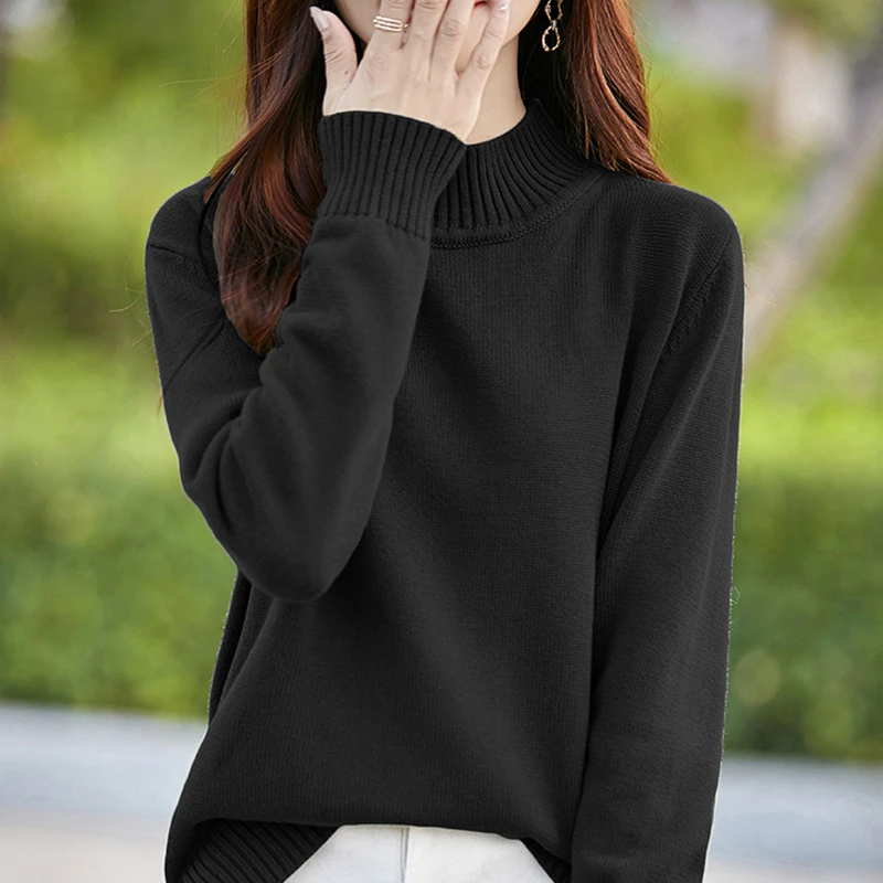半高领显瘦针织打底衫女2024新款内搭纯色加厚加大码女装秋冬毛衣