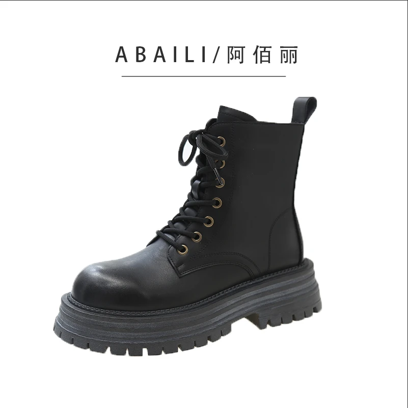 【侯梦莎专属】阿佰丽复古回溯松糕厚底侧拉链加绒短款马丁靴A572-1