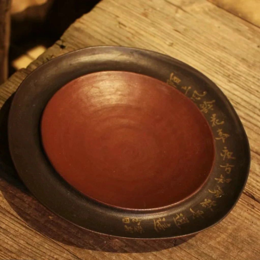 [刷刷专属] 半斋手写小诗文粉引浅壶承棕黑色复古茶承茶具配件