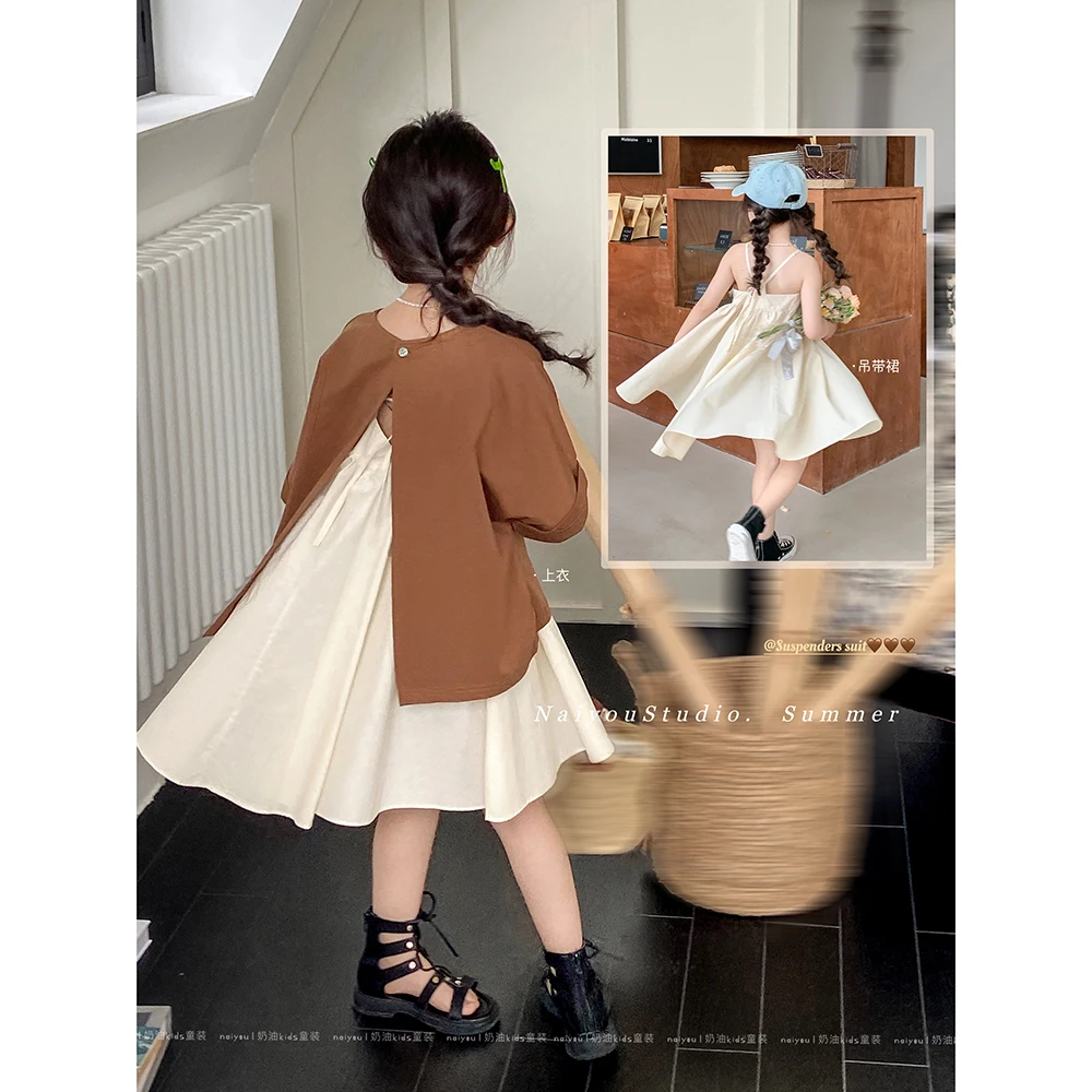 【贩卖复古】奶油KIDS女童夏背心裙套装连衣裙薄款披肩外套Y5004