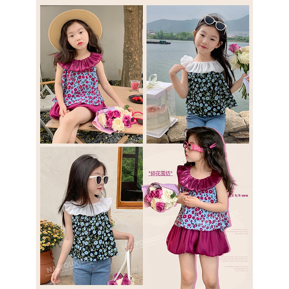【仲夏花店】奶油KIDS女童2023夏季儿童清凉荷叶边碎花衬衫Y4791