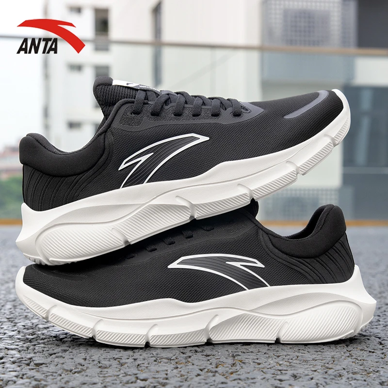 安踏灵弧男鞋运动鞋冬季新款革面超轻减震跑步鞋男款黑色防滑跑鞋