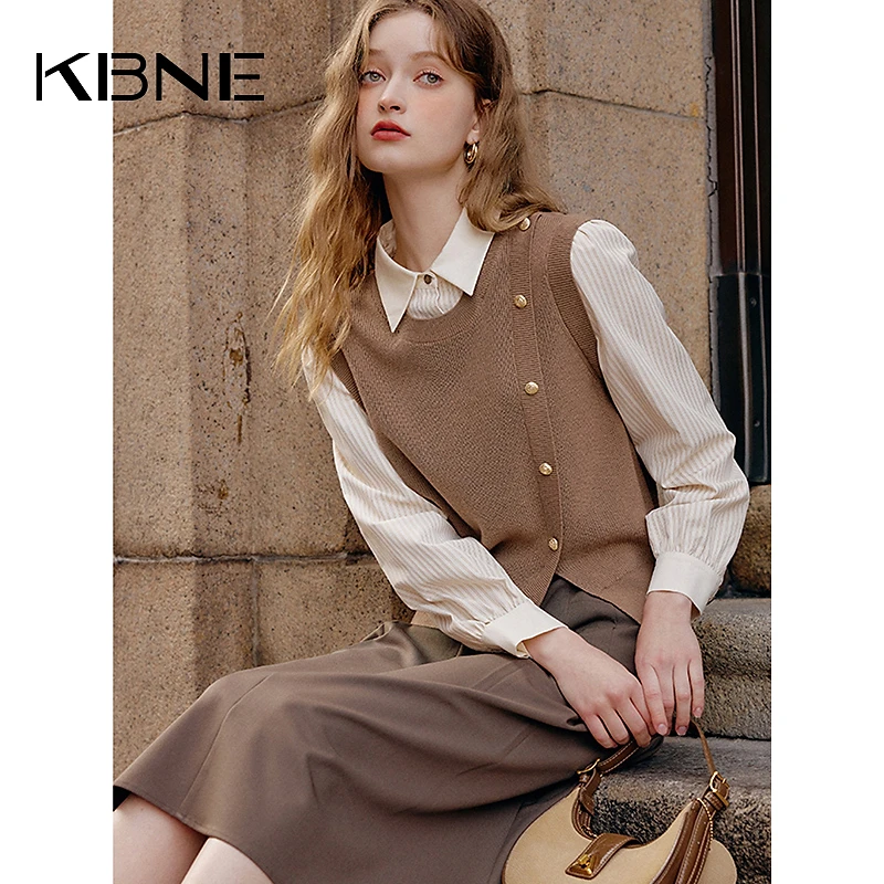 针织衫女假两件衬衫内搭上衣kbne2025春季新款今年流行的漂亮小衫