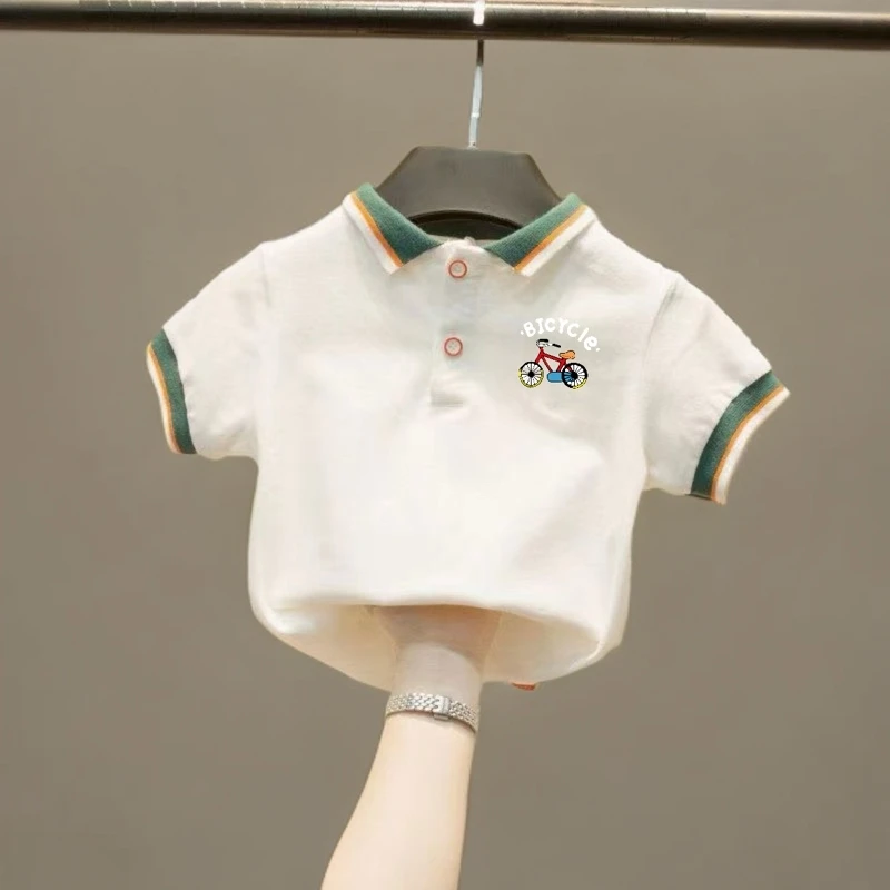 夏季帅气儿童短袖百搭POLO领男童翻领卡通印花洋气休闲宝宝上衣t
