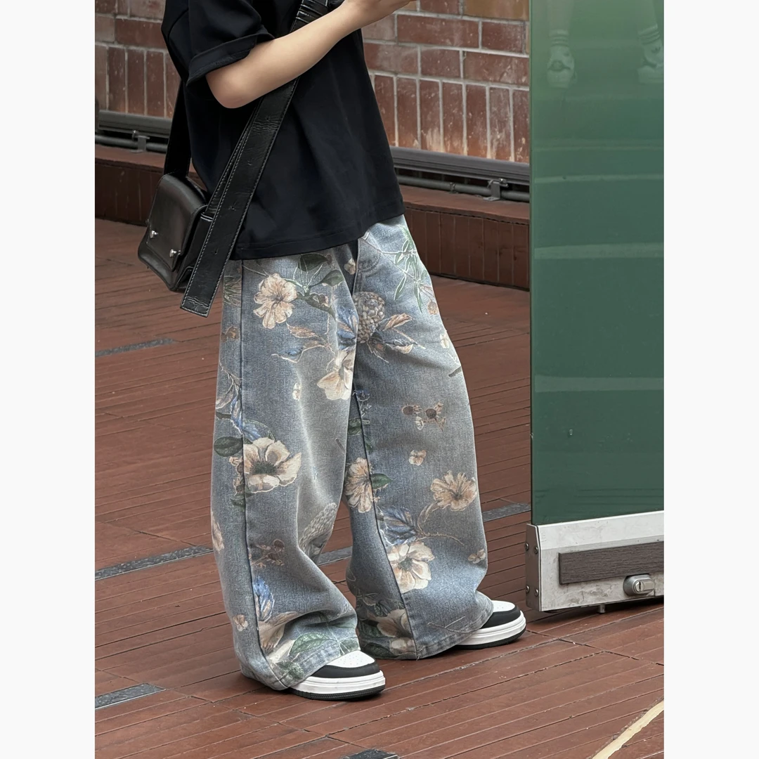 男童春夏季裤子新款中大童美式印花街头牛仔裤宝宝酷帅直筒裤薄款