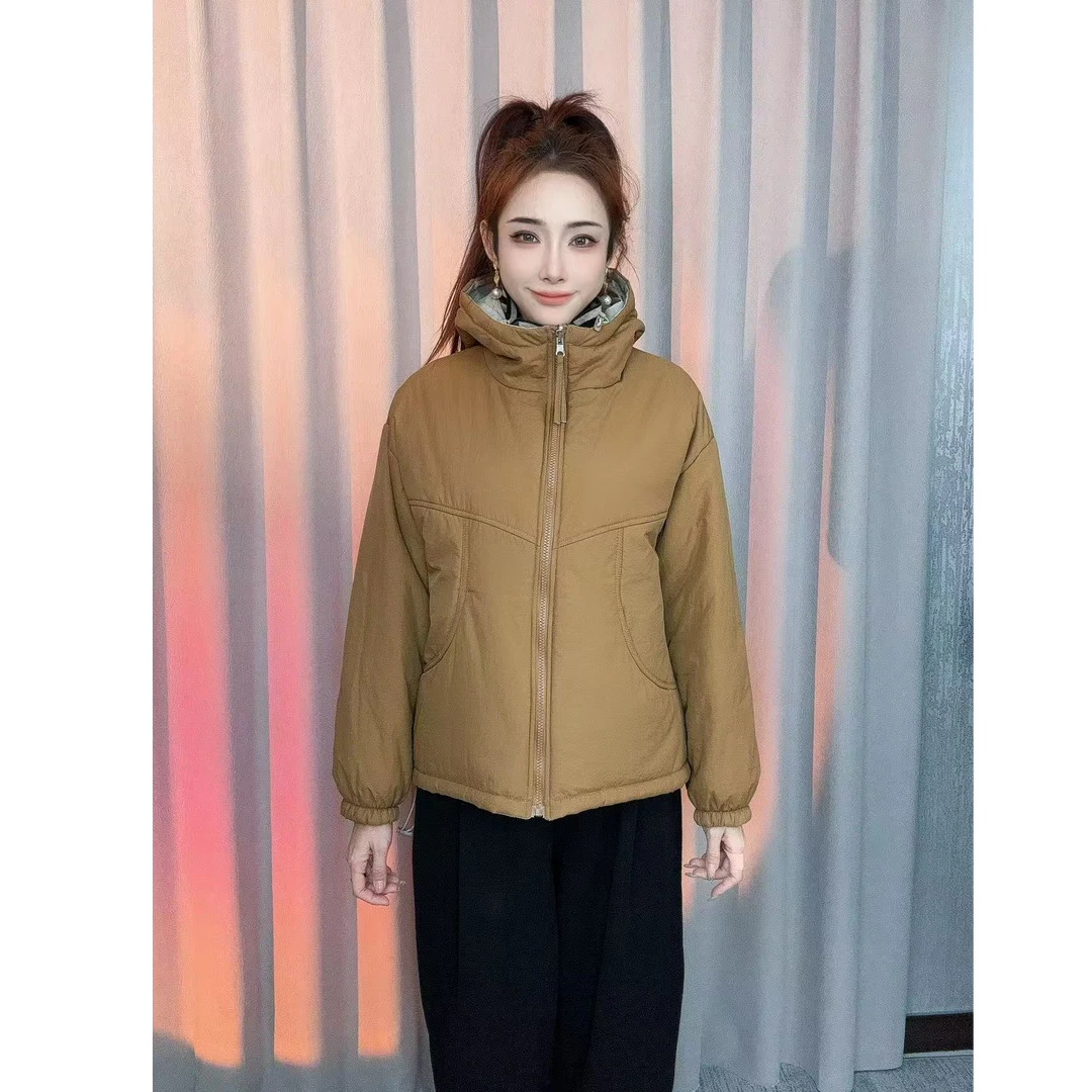 【拼色两面穿】02新款冬季休闲穿搭简约百搭双面穿撞色防风连帽棉衣