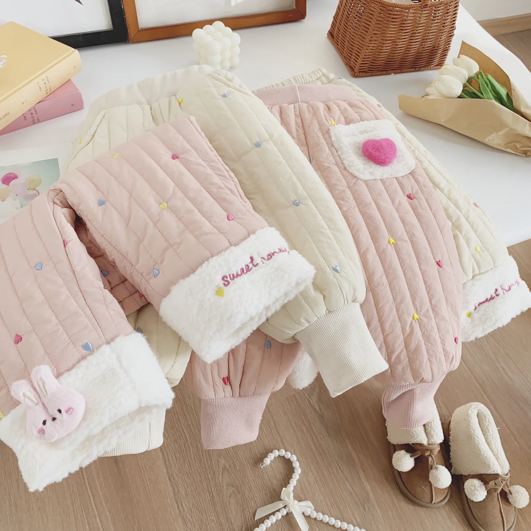 2025女童（一条过冬）秋冬加厚爱心保暖裤加绒夹棉休闲裤小童洋气裤