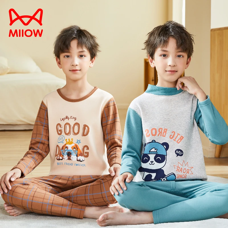 MiiOW/猫人儿童保暖内衣套装男童加绒加厚秋衣秋裤中大童冬季学生
