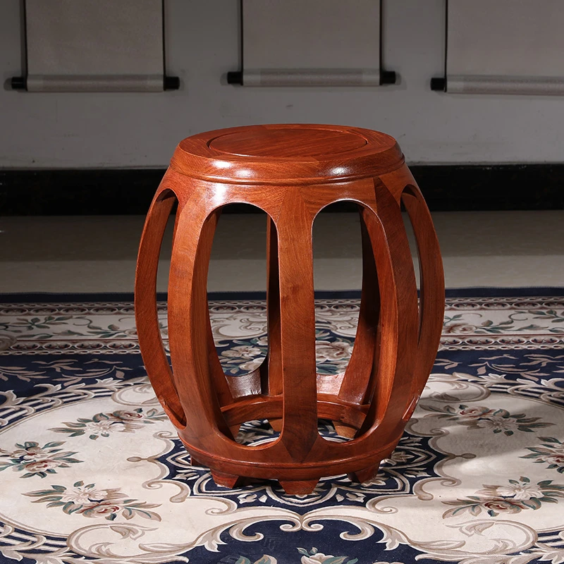 新中式大果紫檀鼓凳缅甸花梨凳实木圆凳古筝凳换鞋凳客厅茶几矮凳