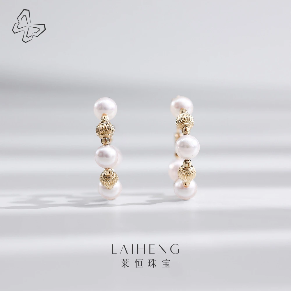 【莱恒珠宝】18K黄 海水珍珠耳圈5-5.5mm 234426