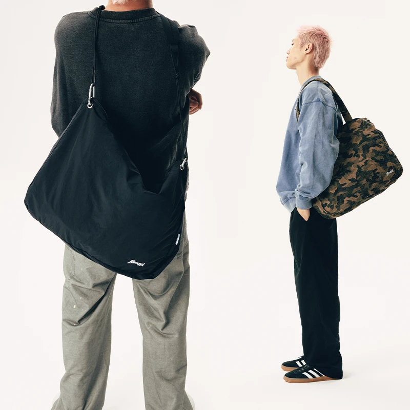 REOCHA热呈 logo刺绣夹棉大容量托特包男斜挎休闲手提包潮牌时尚