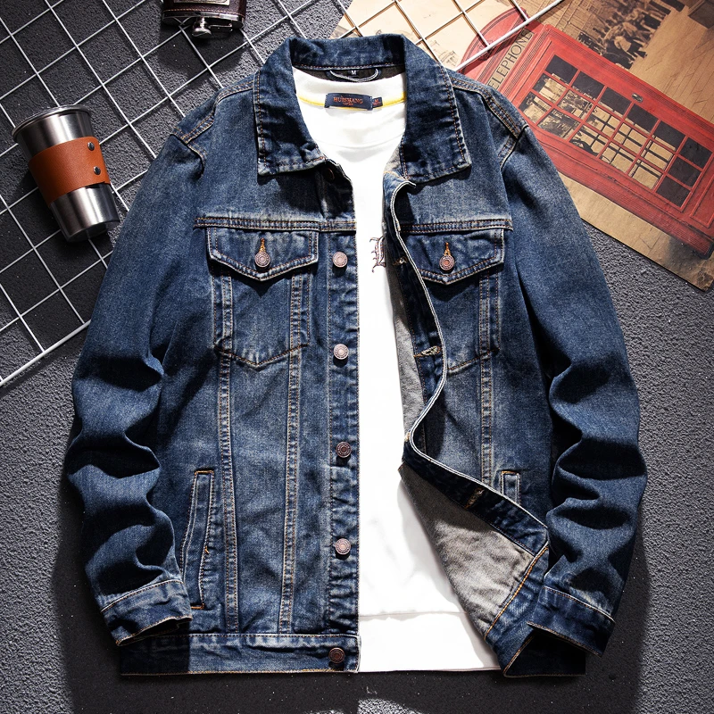 秋冬季加厚休闲男士牛仔外套简约百搭工装牛仔夹克保暖修身牛仔衣
