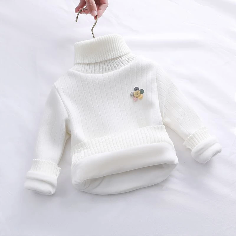 女童高领毛衣加绒加厚宝宝针织衫婴儿打底衫套头保暖洋气秋冬装