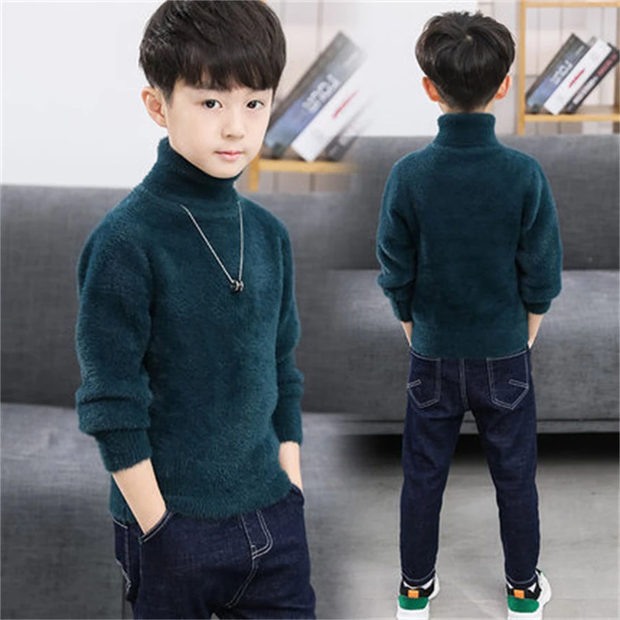 新款毛衣男童针织衫儿童毛衣中大童绒高领秋冬装男孩打底童装