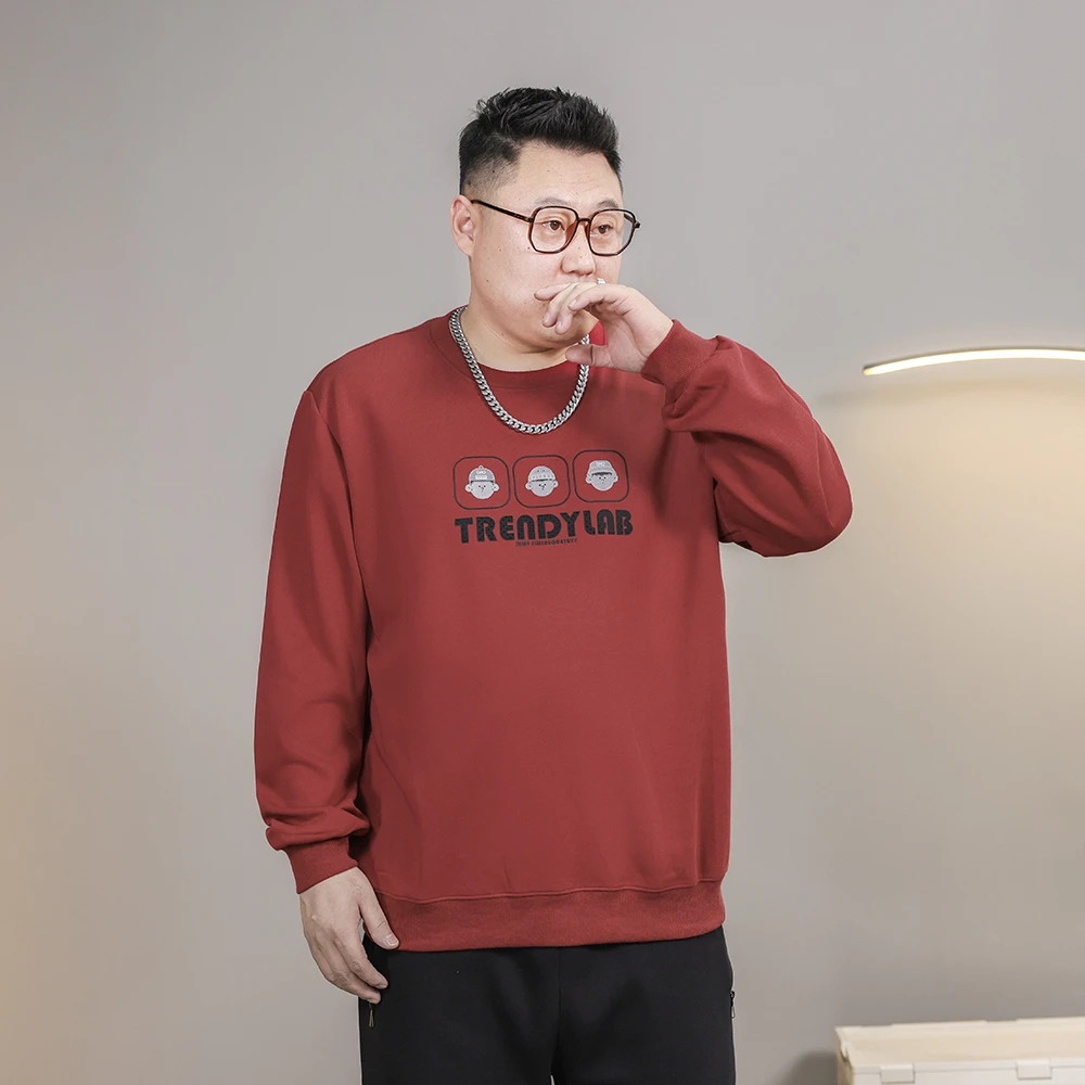 胖蝈蝈时尚大码男士长袖休闲套头宽松秋季潮流圆领卫衣PB430457