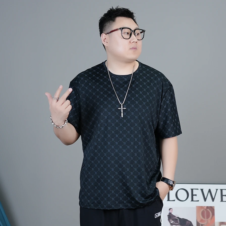 【冰丝短袖】冰丝速干大码T恤弹力夏新款圆领百搭上衣加肥加大9977