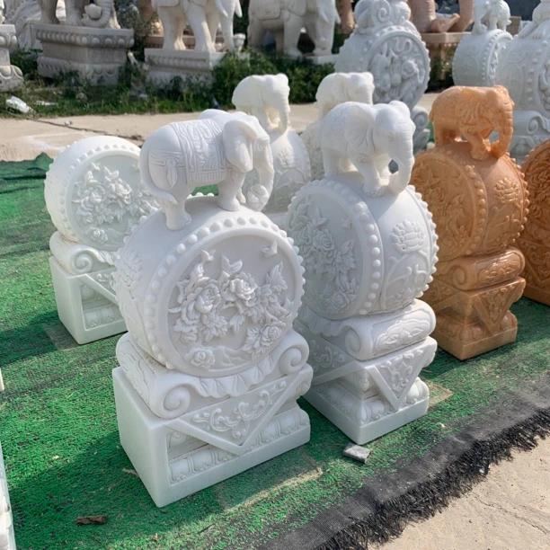 天然汉白玉石雕门墩整块大理石雕刻抱鼓石大门口创意吉象摆件