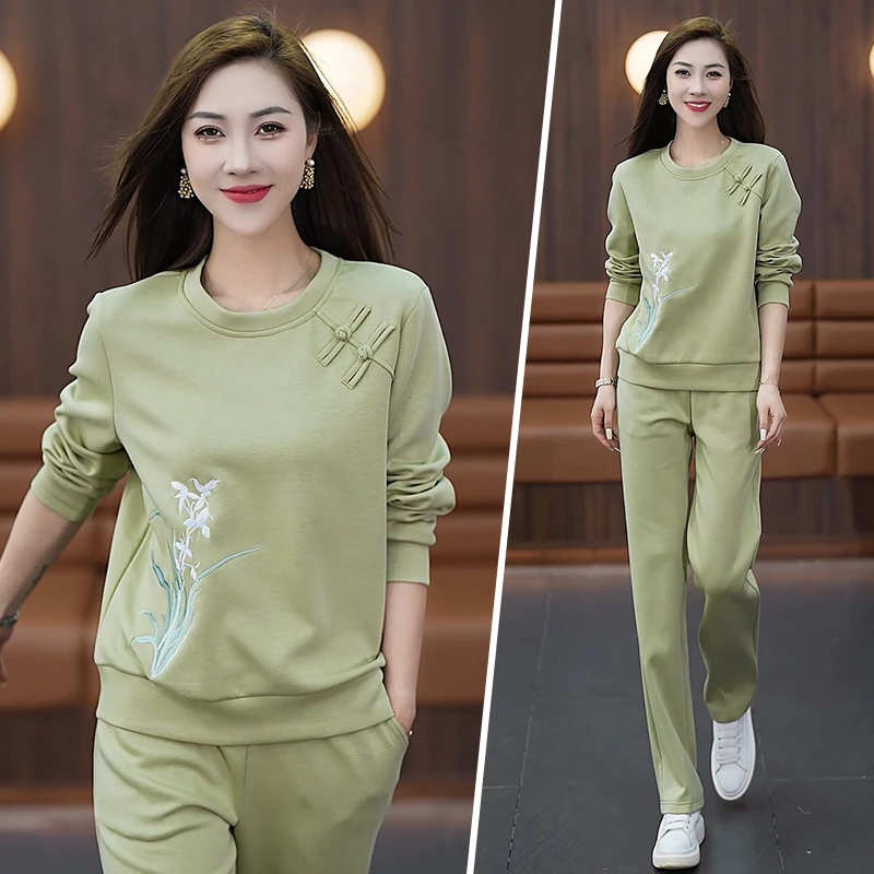 休闲运动套装女春秋季2024新款时尚新中式国风长袖圆领卫衣两件套