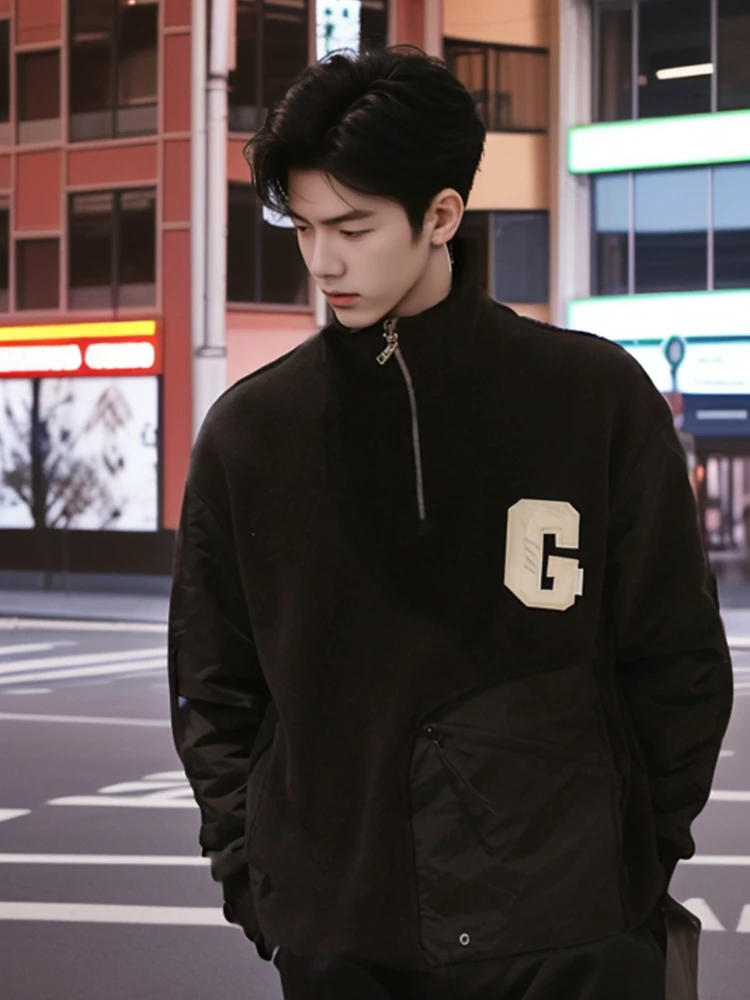 2023秋冬男士半拉链长袖立领休闲时尚百搭保暖外套