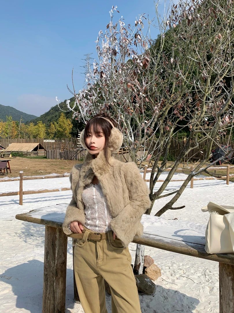 SISTER姐妹家红人上新小香立领加厚夹棉兔毛草草外套女休闲百搭