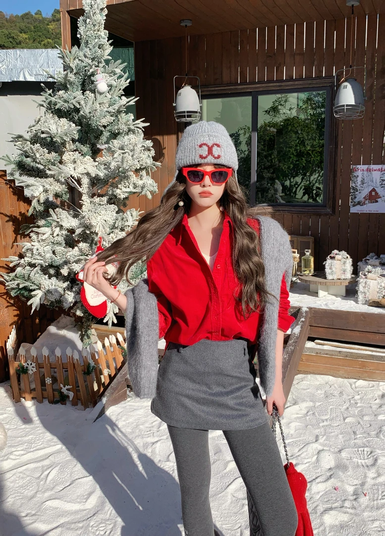 SISTER姐妹家【喜气洋洋】高端大气外套宽松显瘦红色百搭灯芯绒衬衫