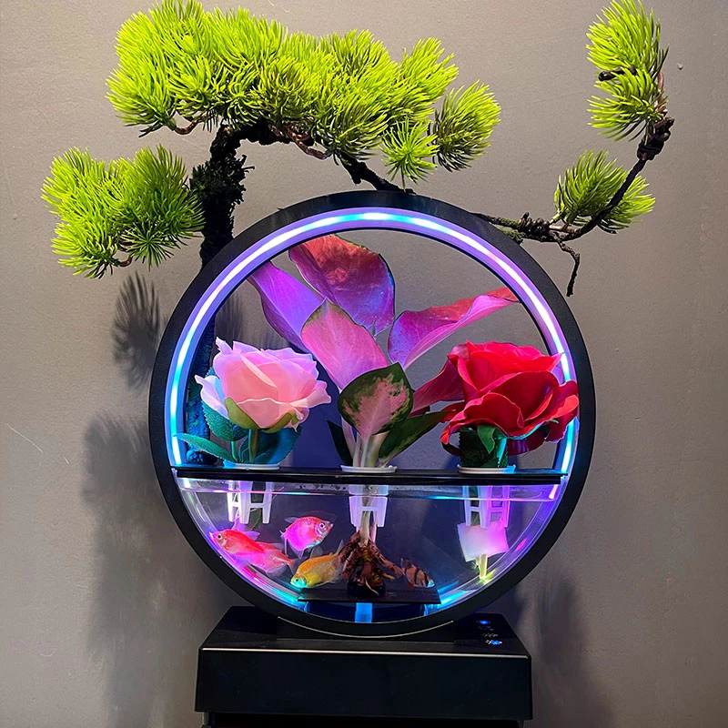 鱼缸摆件音箱玄关摆件前台摆件生态鱼缸小鱼缸绿植摆件绿植鱼缸潮