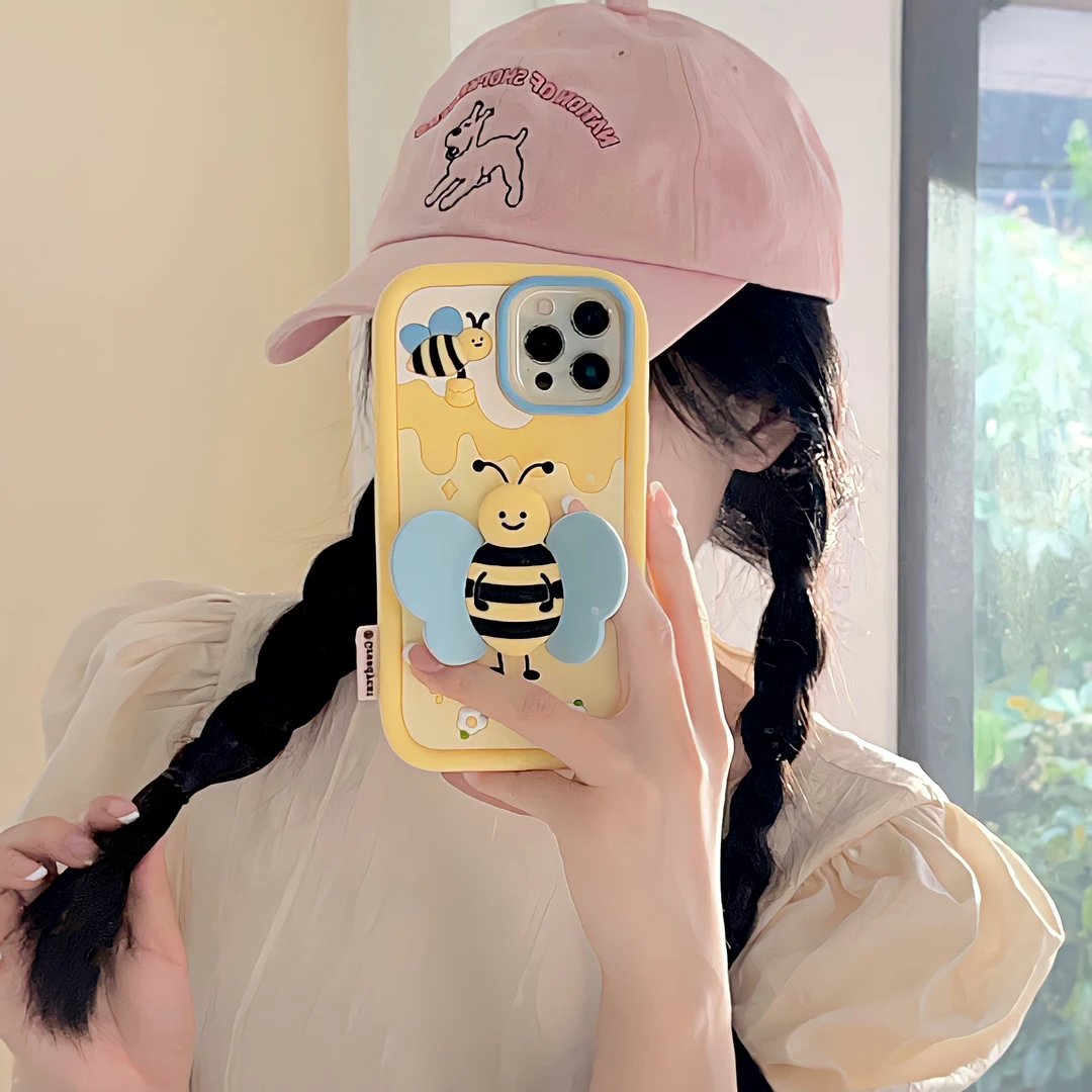 适用[苹果/华为]蓝色蜜蜂翅膀支架iPhone15手机壳13液态硅胶12/11