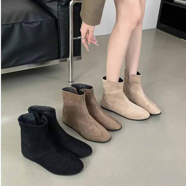 3【清断码】秋冬新款方头平底瘦瘦靴复古百搭裸靴踝靴马丁靴短靴