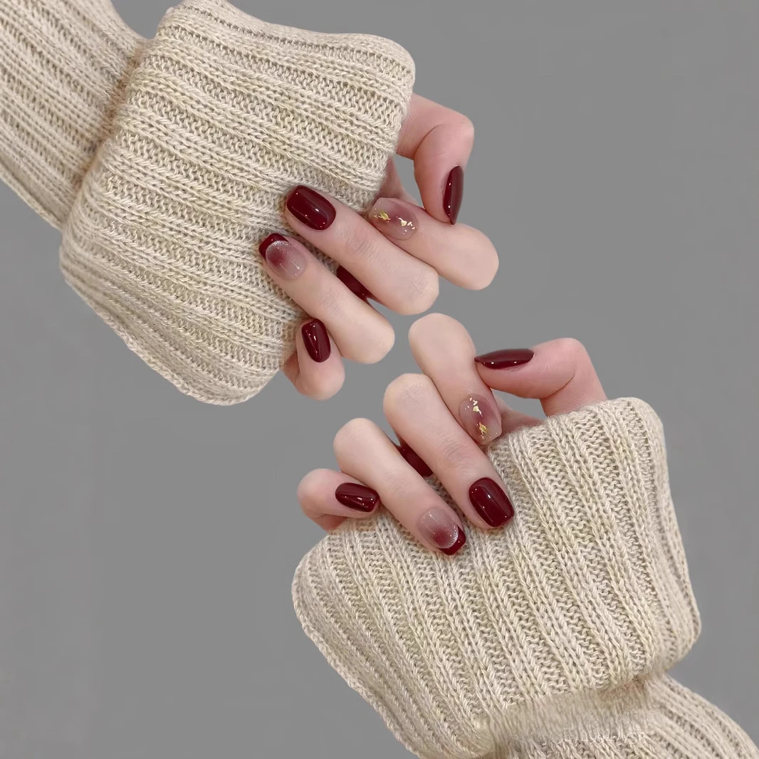 秋冬显白车厘子红|高级感气质贼百搭短款美甲贴纯手工穿戴甲