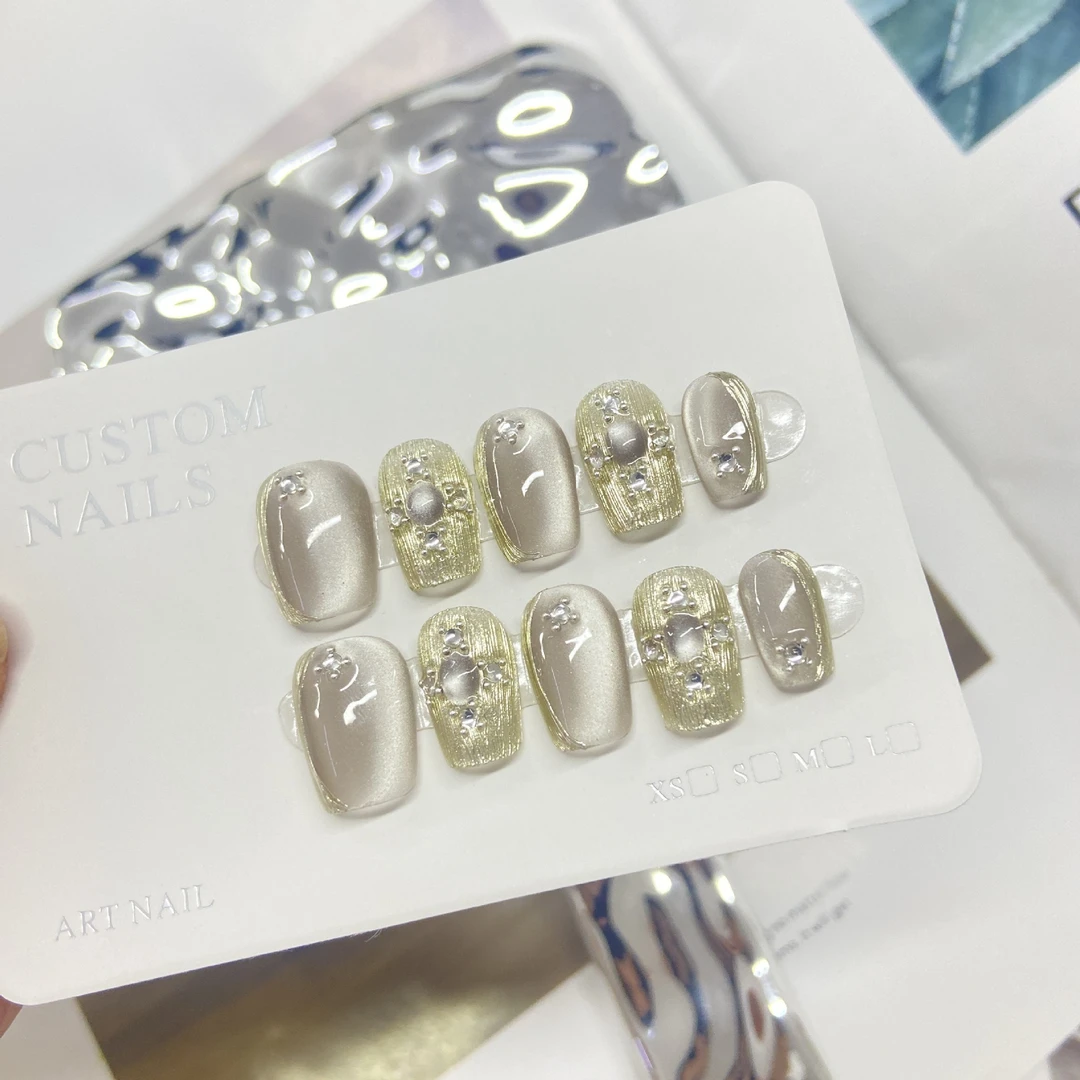 【布契拉】六色可选轻奢猫眼五金女孩纯手工穿戴美甲贴片布契拉提