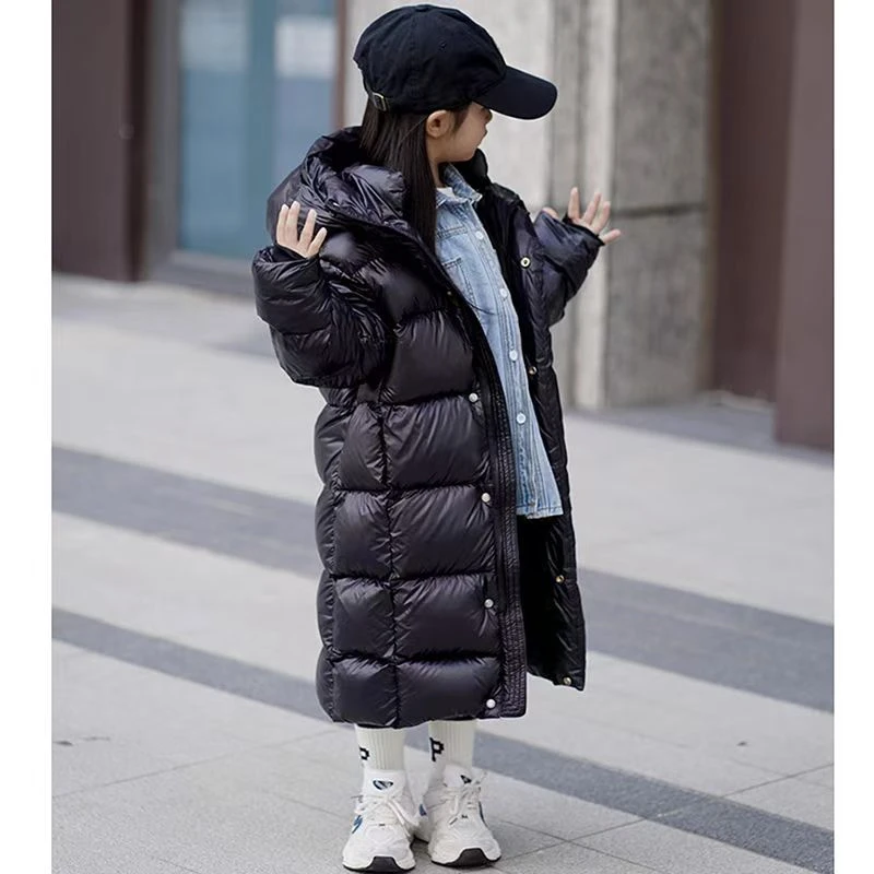 巴拉优选冬季男女童羽绒服中大童黑金长款羽绒服加厚过膝中长款