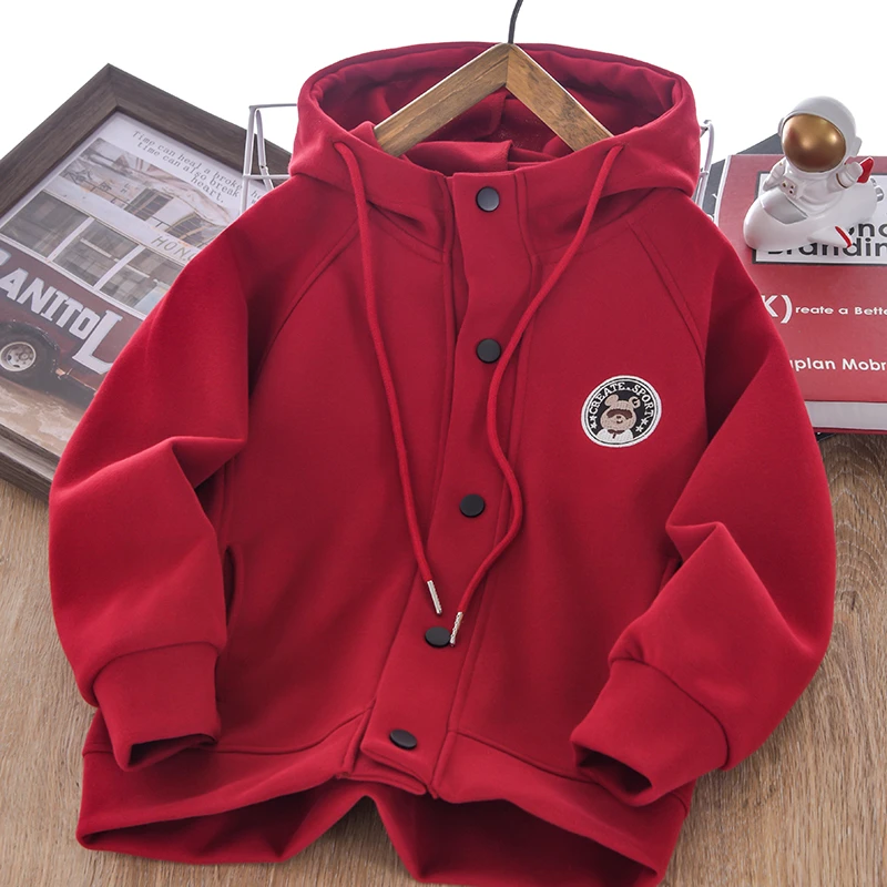 儿童春秋新款单排扣连帽外套2025休闲连帽上衣MT-2436