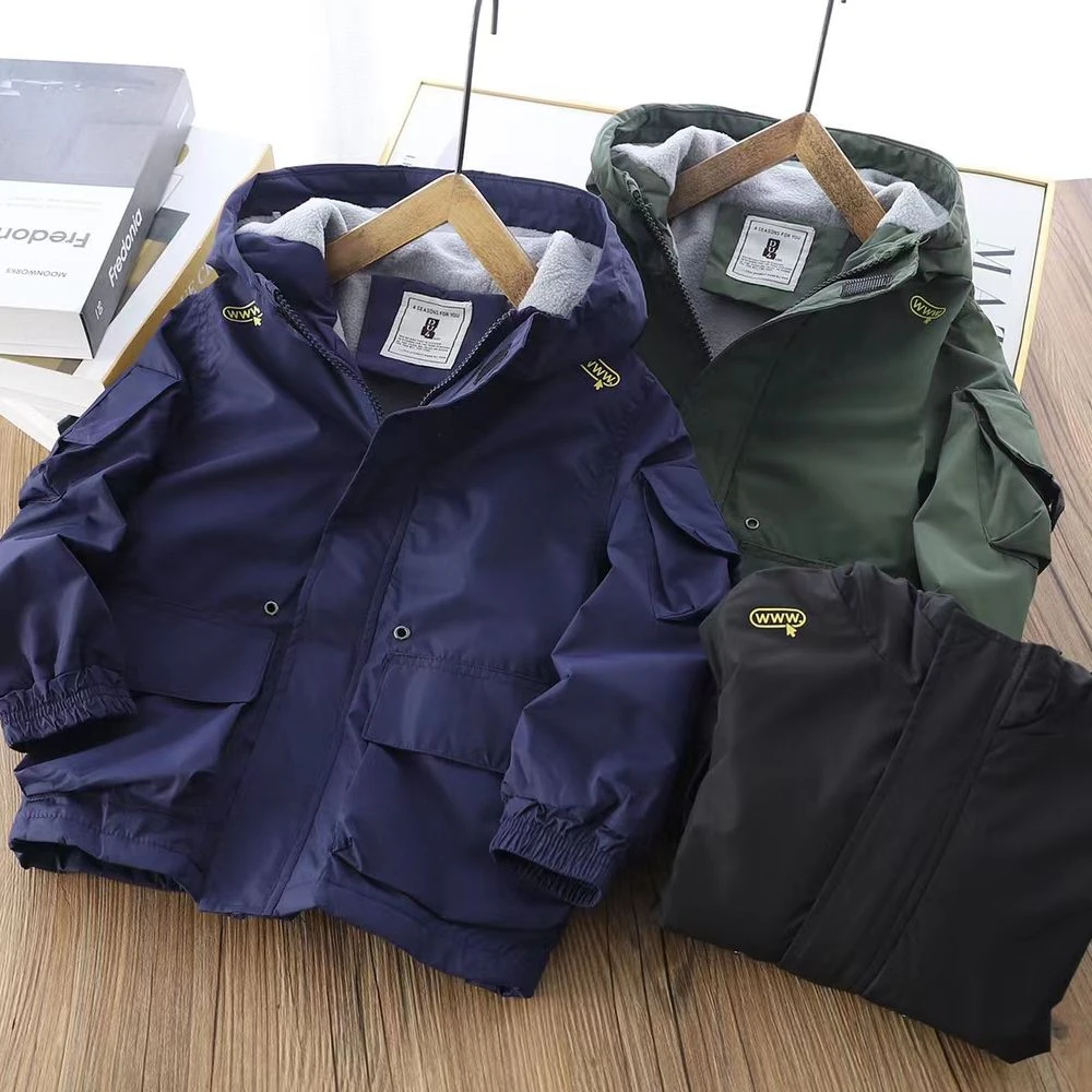 儿童秋冬款内里摇粒绒宽松工装外套中大童男孩洋气外搭df-au26