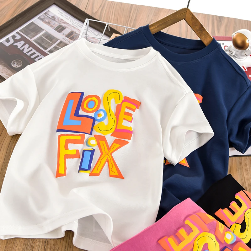 儿童夏装彩色字母发泡短袖体恤2024夏季新款男童洋气上衣HZ-2237