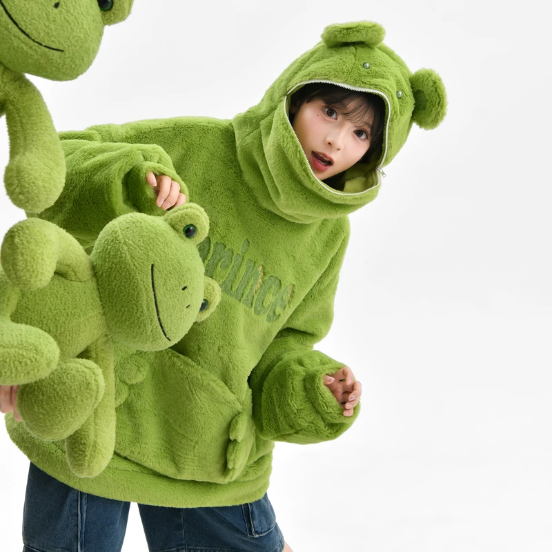 森女部落原创可爱社恐i人搞怪青蛙绒衫卫衣潮2025年秋冬新款女装