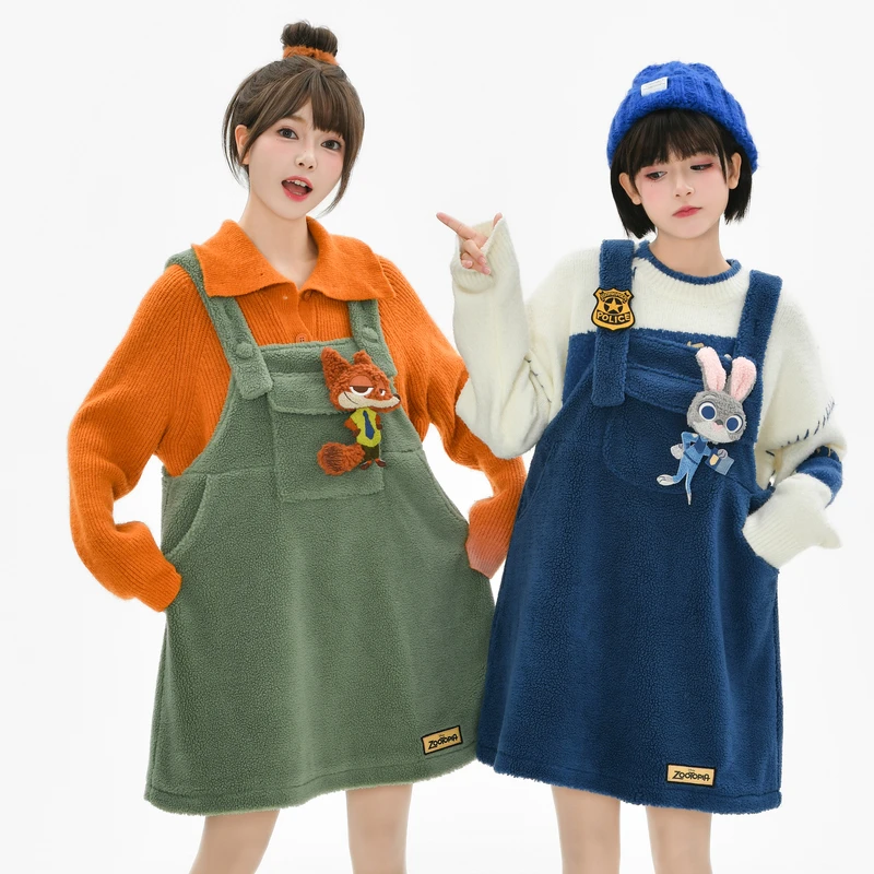 朱迪尼克森女部落闺蜜装萌趣羊羔绒背带连衣裙