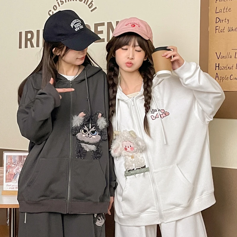 森女部落原创初秋款可爱小羊学生休闲款卫衣外套帽衫闺蜜装女装秋