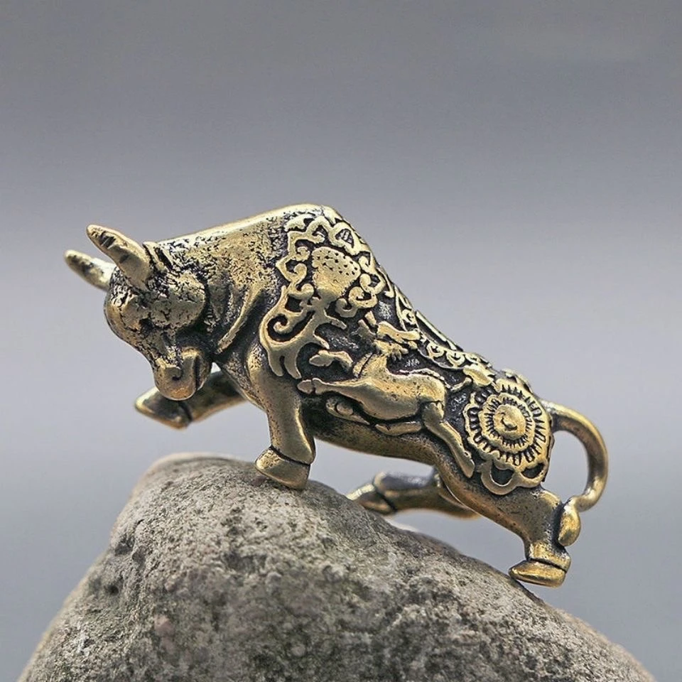 【小财牛】生肖牛铜牛财牛茶宠铜手把件牛实心黄铜小摆件黄铜发财