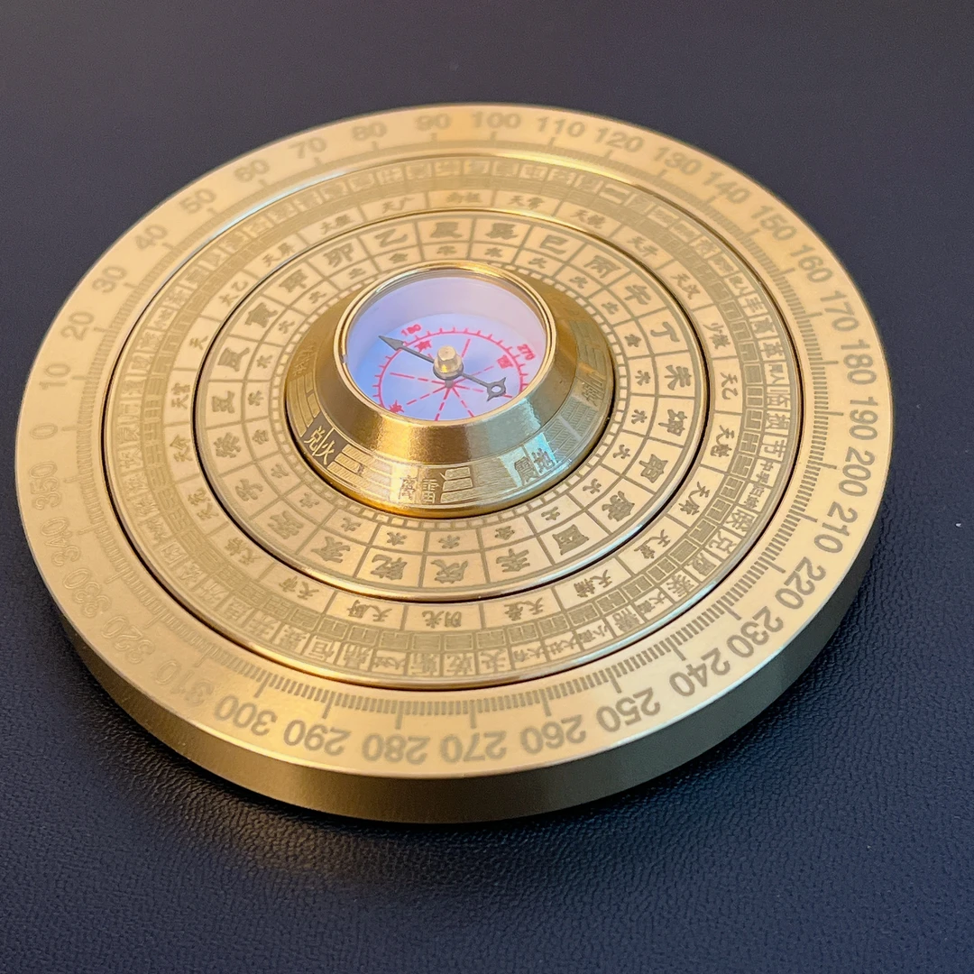 多面【指南针罗盘】黄铜实心指南针罗盘解压手把件