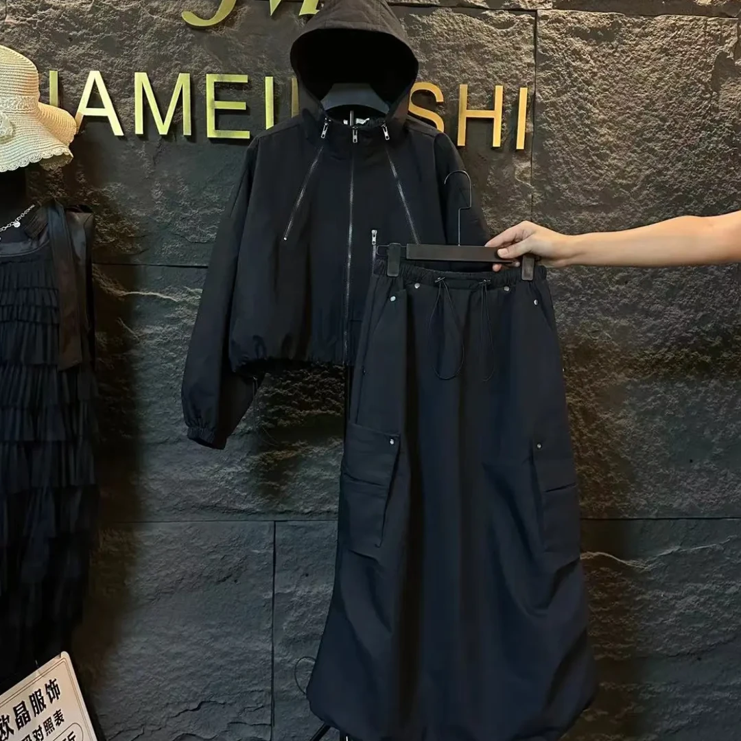 Q MI 新款连帽工装拉链潮牌套装1089