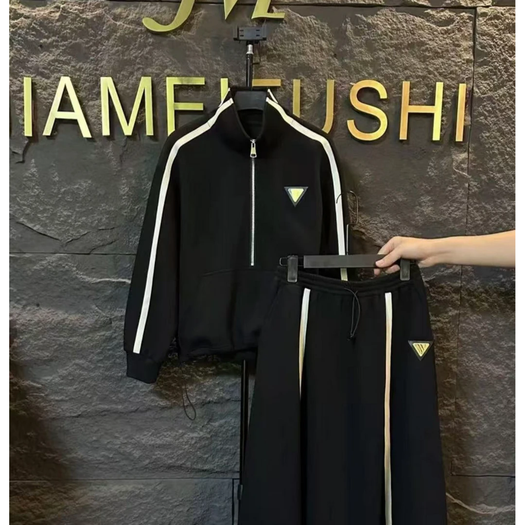 2025新款黑色拼接撞色休闲套装1113