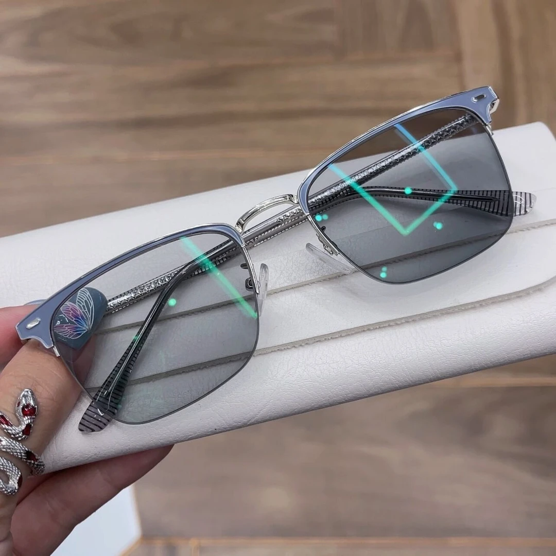 Agusta眉线半框变色网红近视眼镜男可配度数商务半框眼镜架男士