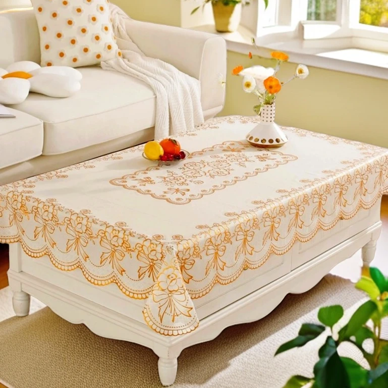 网红款桌垫烫金茶几桌布长方形防水防油防烫免洗家用餐桌布欧式厚