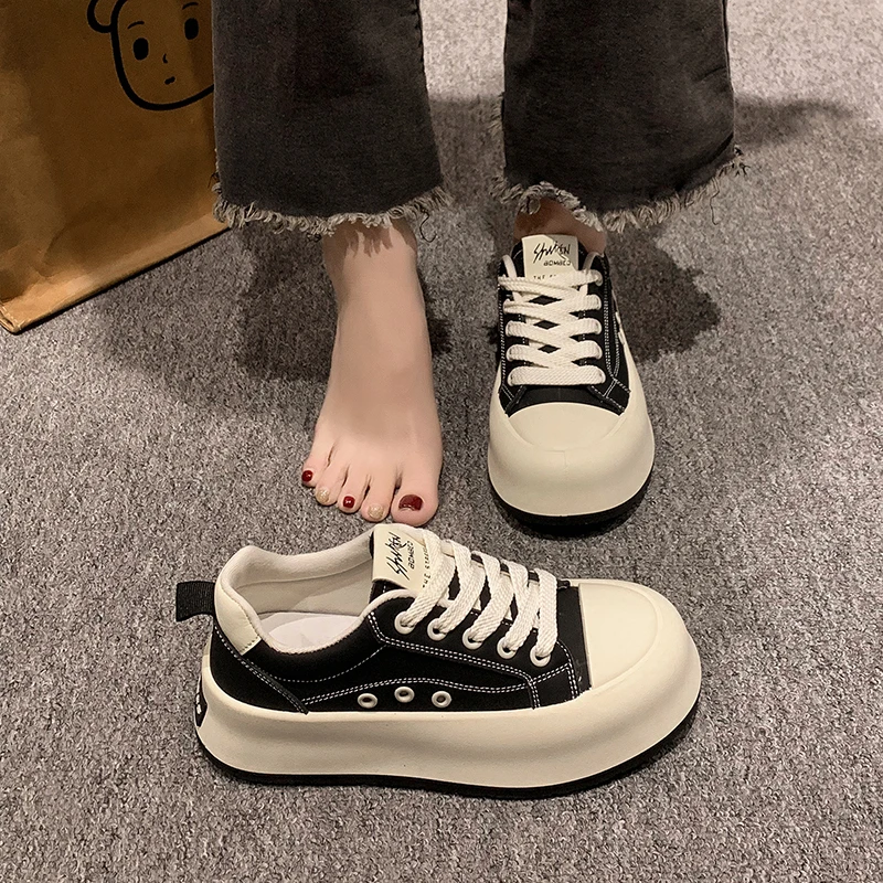 小白鞋女鞋2024春秋新款学生大头帆布鞋女厚底百搭爆款休闲板鞋