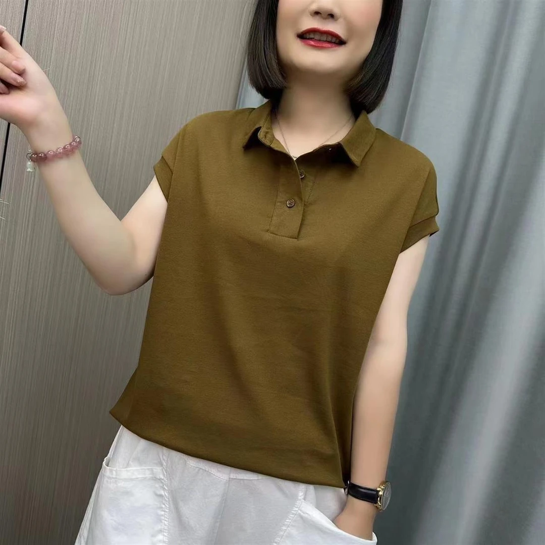 夏季新款大码女士妈妈装纯色短袖上衣宽松遮肚休闲减龄T恤衫爆款