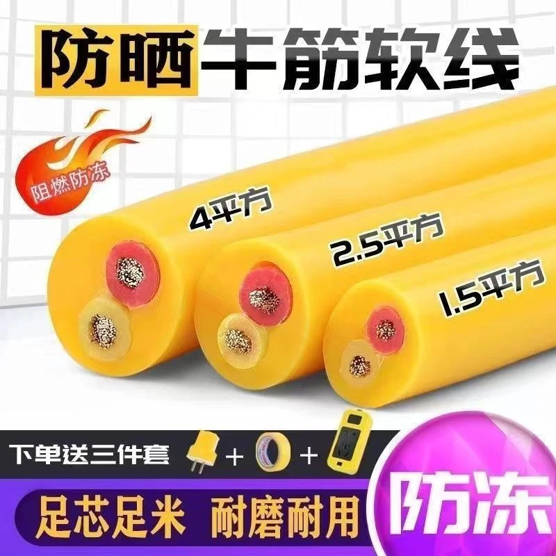 国标电缆线2芯1.5/2.5/4/6平方柔软插座带线防水防冻充电延长线